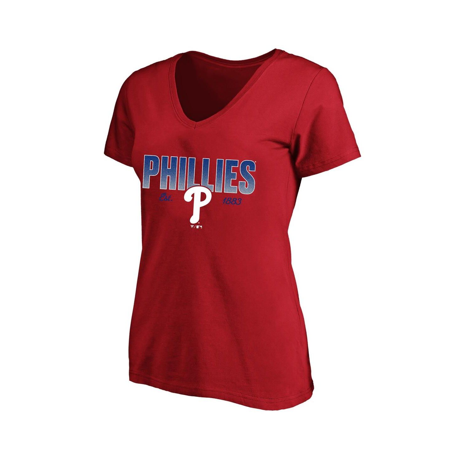 Женская футболка Fanatics Profile Red Philadelphia Phillies Plus Size Wordmark V-Neck — фото 1