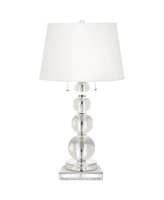 Modern Table Lamp 28 Inches Tall with Square Riser Stacked Crystal Spheres Drum Shade for Bedroom Living Room House Home Bedside