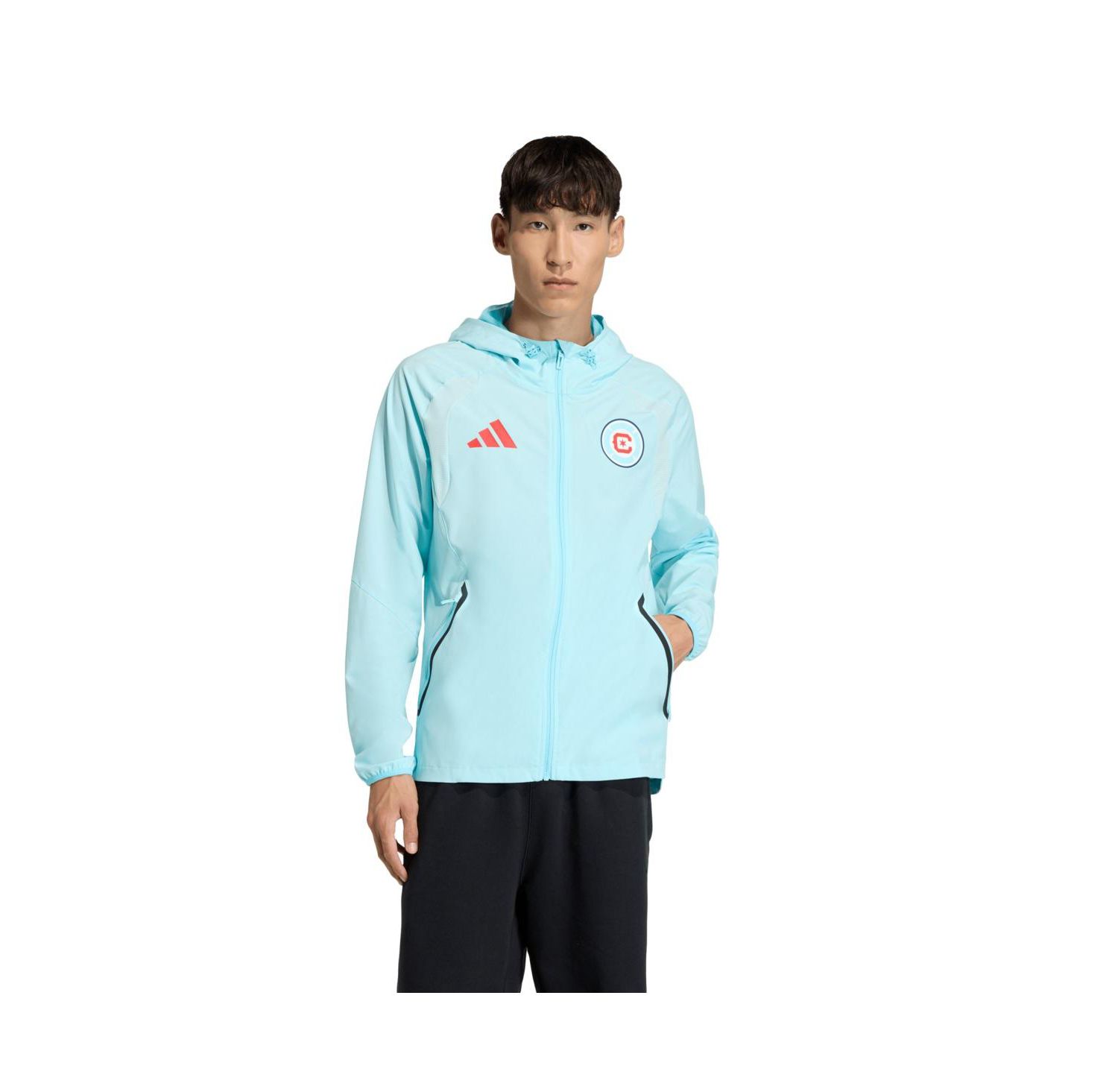 Men's Light Blue Chicago Fire Tiro Travel Full-Zip Hooded Windbreaker Jacket