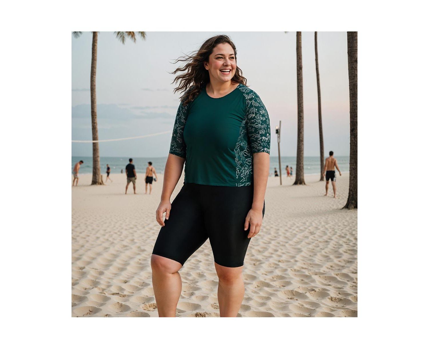 Plus Size Chlorine Resistant High Waisted Long Bike Swim Shorts