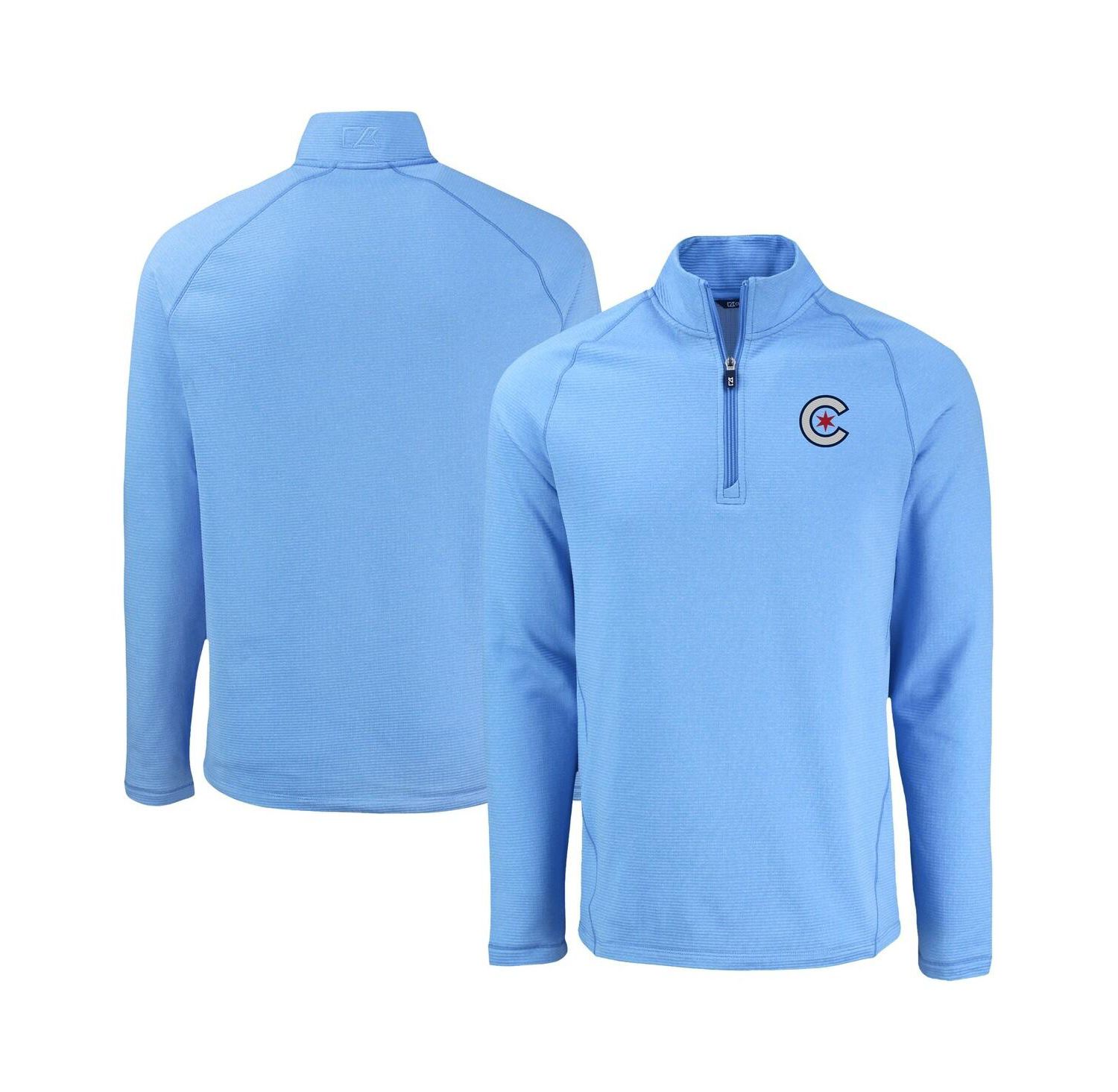 Men's Heather Light Blue Chicago Cubs Peshastin Eco Fleece Raglan Quarter-Zip