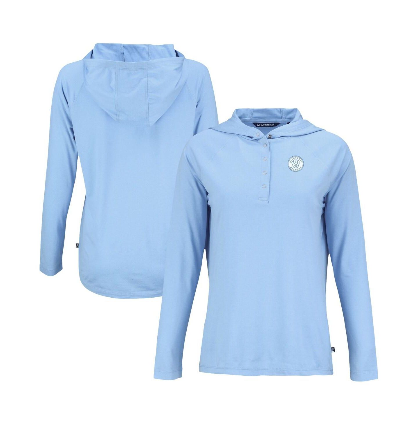 Женское худи Cutter & Buck Powder Blue Milwaukee Brewers Coastline Epic Comfort Eco Long Sleeve T-Shirt — фото 1