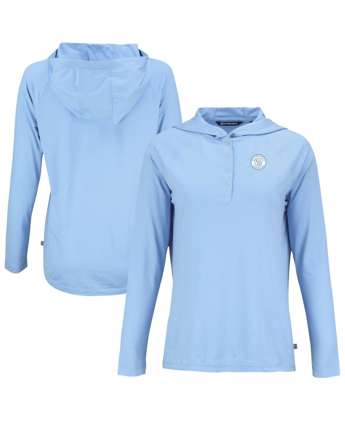 Cutter & Buck Women's Powder Blue Milwaukee Brewers Coastline Epic Comfort Eco Long Sleeve Hoodie T-Shirt - Powder Blue