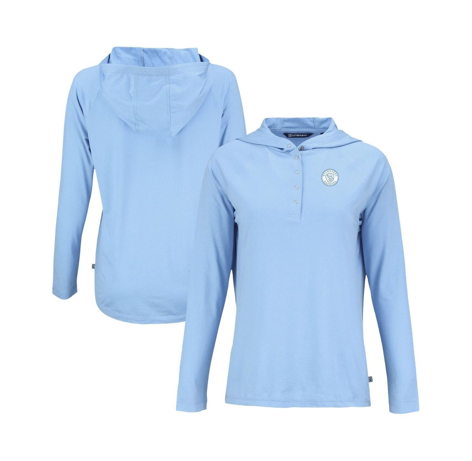 Women's Powder Blue Milwaukee Brewers Coastline Epic Comfort Eco Long Sleeve Hoodie T-Shirt