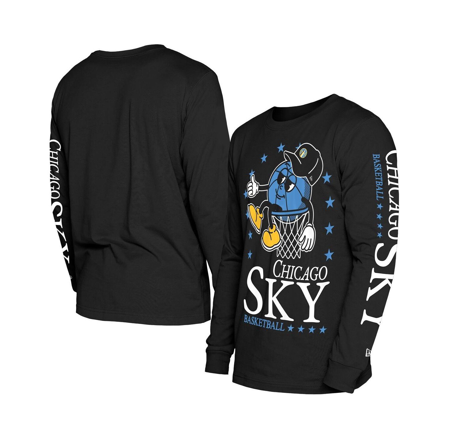 Men's Black Chicago Sky Old School Sport Long Sleeve T-Shirt