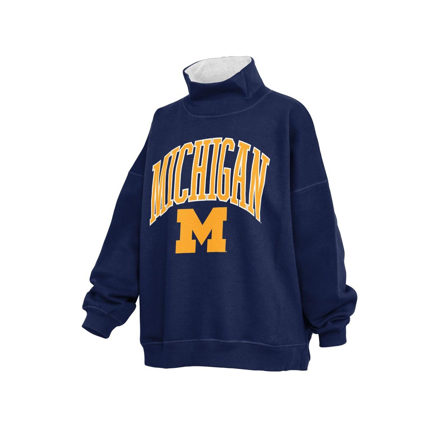 Women's Navy Michigan Wolverines Oversized Mock Neck Sweatshirt