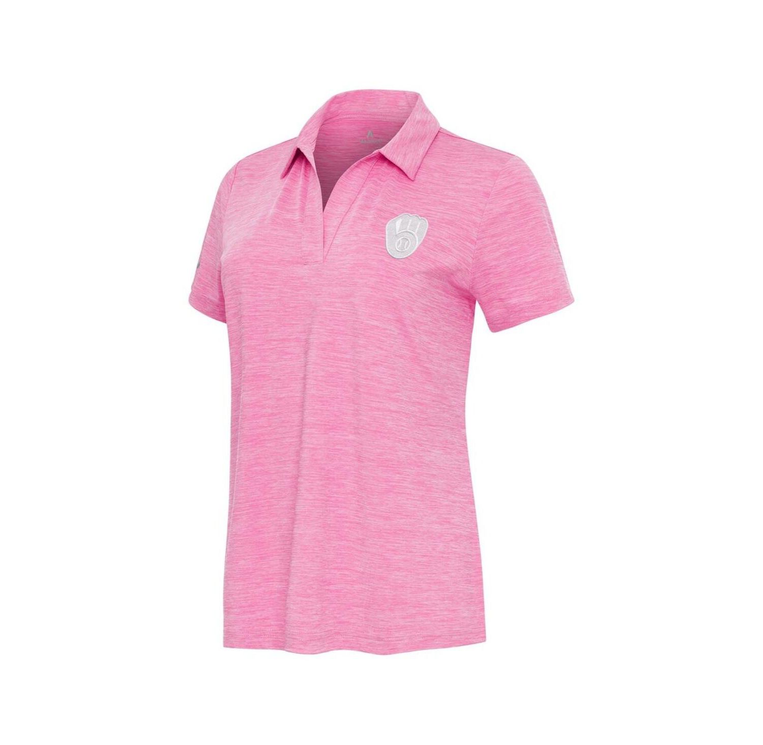 Women's Heather Pink Milwaukee Brewers Layout V-Neck Polo Shirt