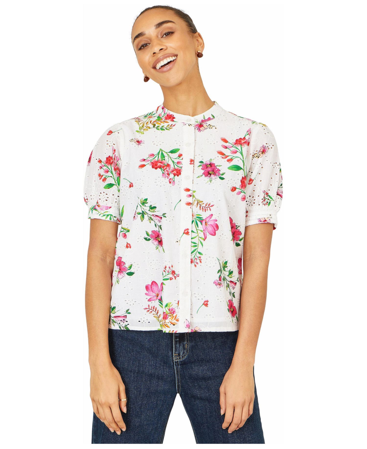 Women's Cotton Broderie Anglaise Floral Shirt