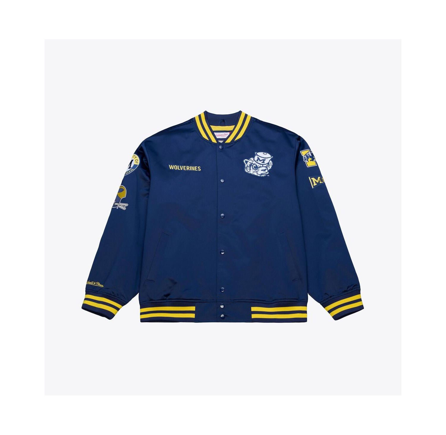Men's Navy Michigan Wolverines Double Clutch Lightweight Satin Full-Snap Jacket