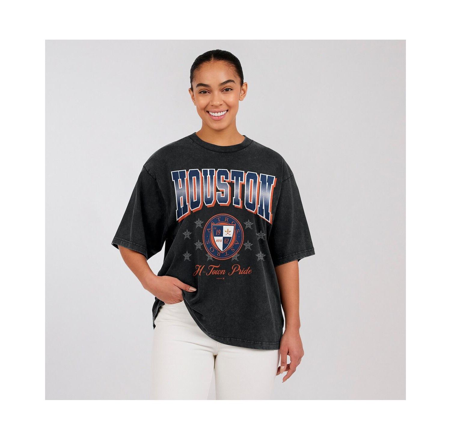 Women's Black Houston Astros Oversized Boyfriend T-Shirt