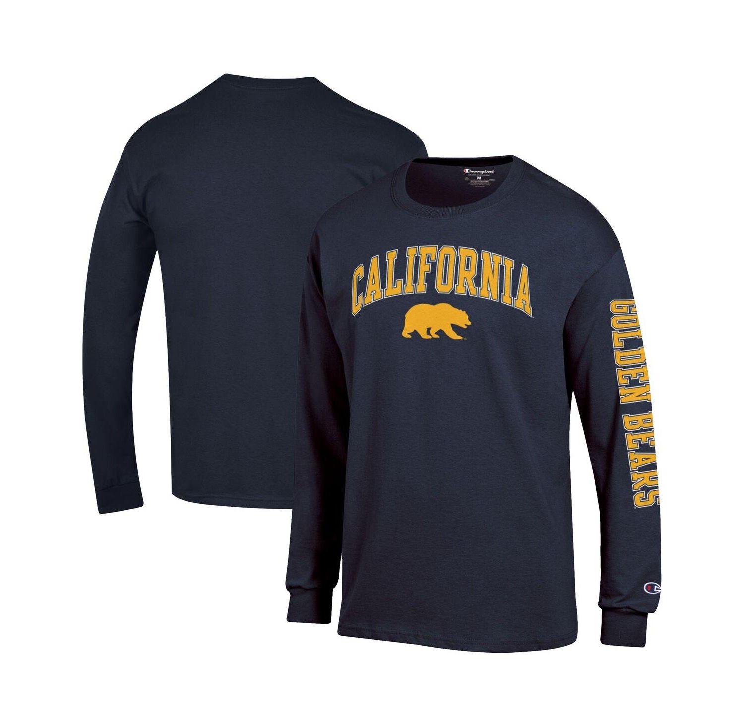 Men's Navy Cal Bears Arch Over Logo 2-Hit Long Sleeve T-Shirt