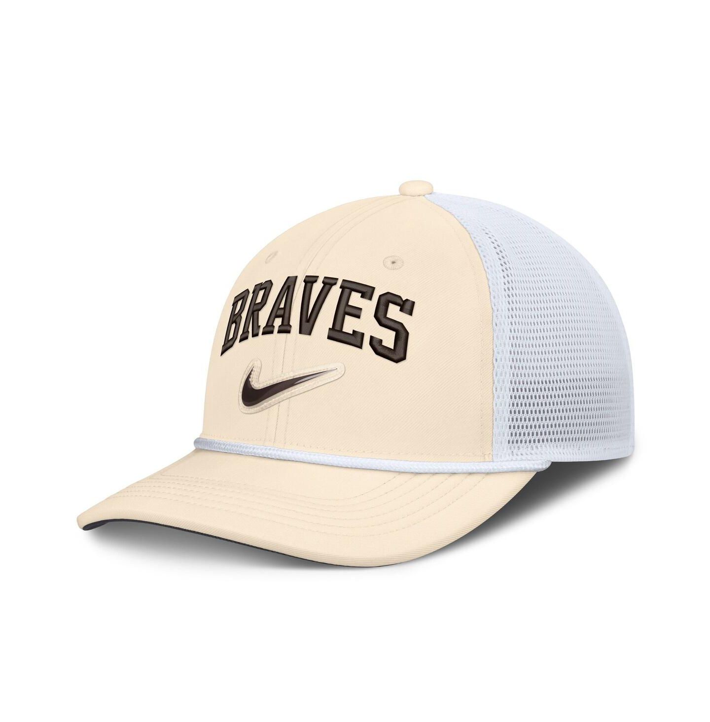Мужская кепка Nike Natural/White Atlanta Braves Rise Dri-FIT Trucker Adjustable Hat — фото 1