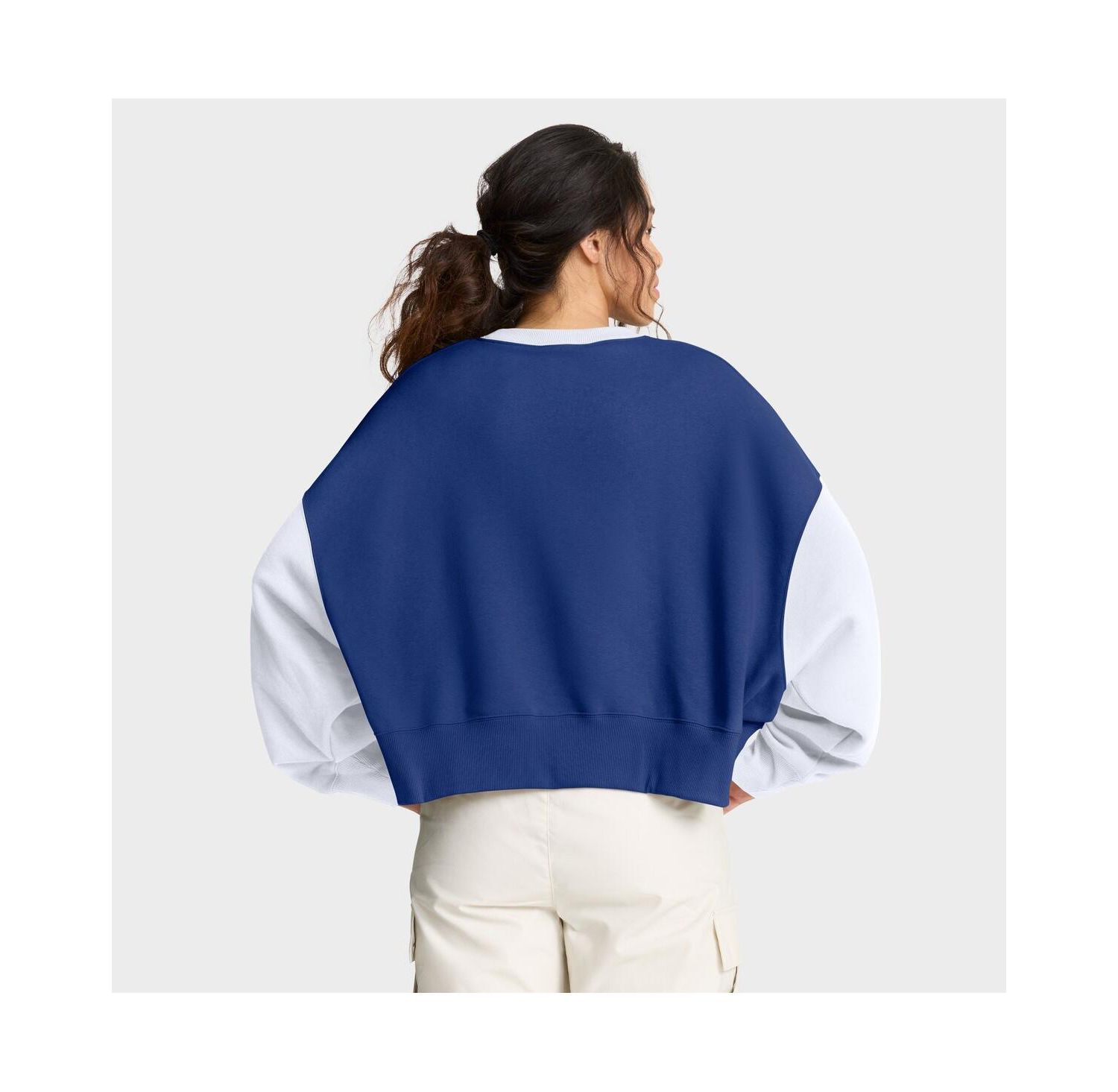 Women's Royal/White New York Mets Oversized High Hip Fleece Sweatshirt