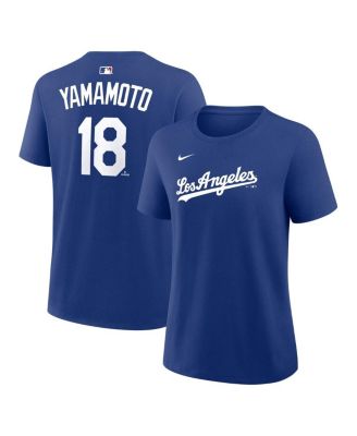 Women's Yoshinobu Yamamoto Royal Los Angeles Dodgers Name and Number T-Shirt