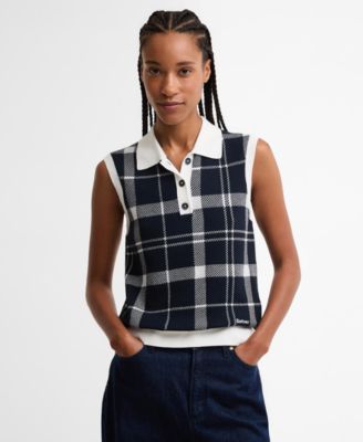 Women's Tartan Check Knit Collared Sweater Vest