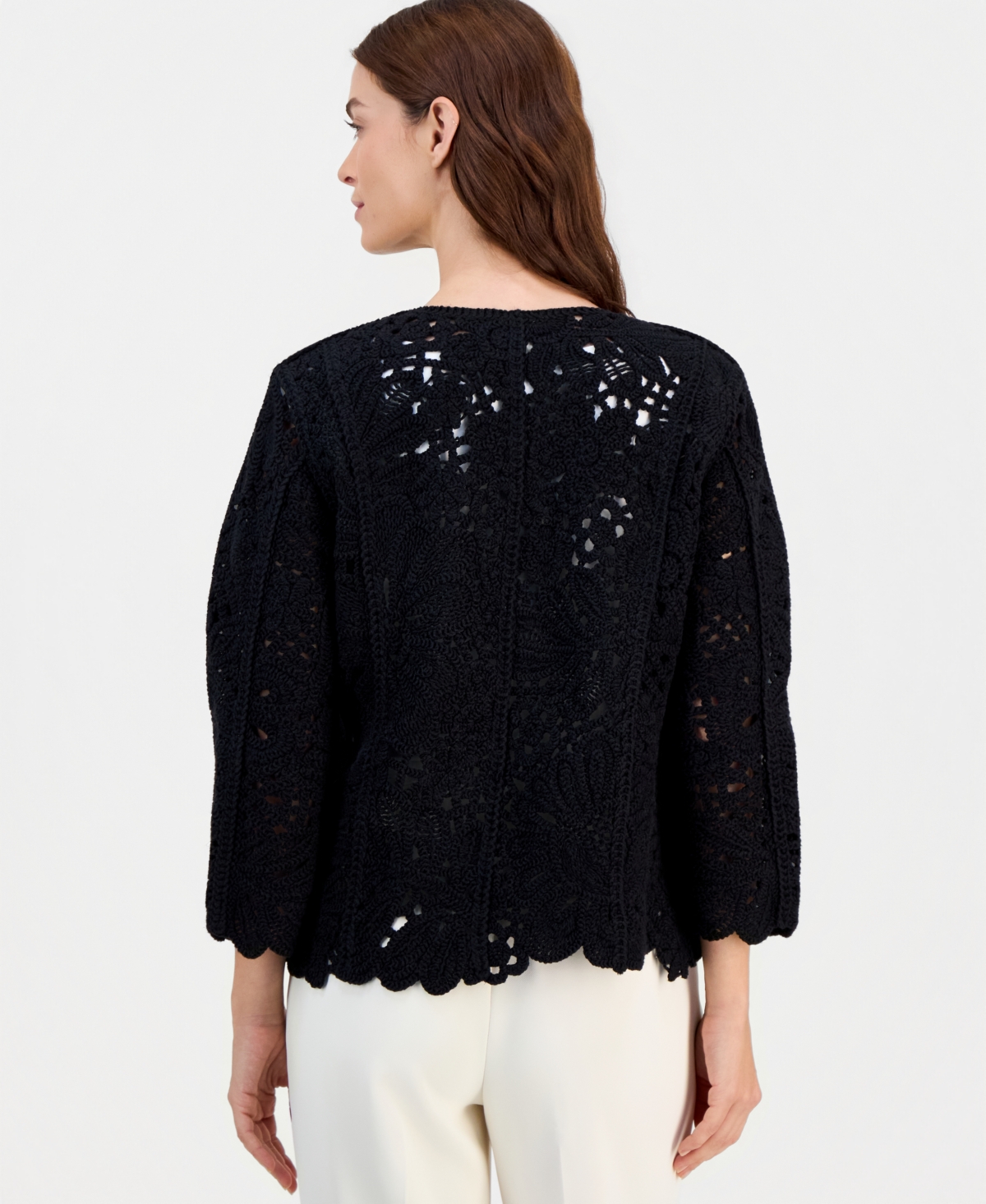 Anne Klein Women's Cotton Scalloped-Hem Cardigan