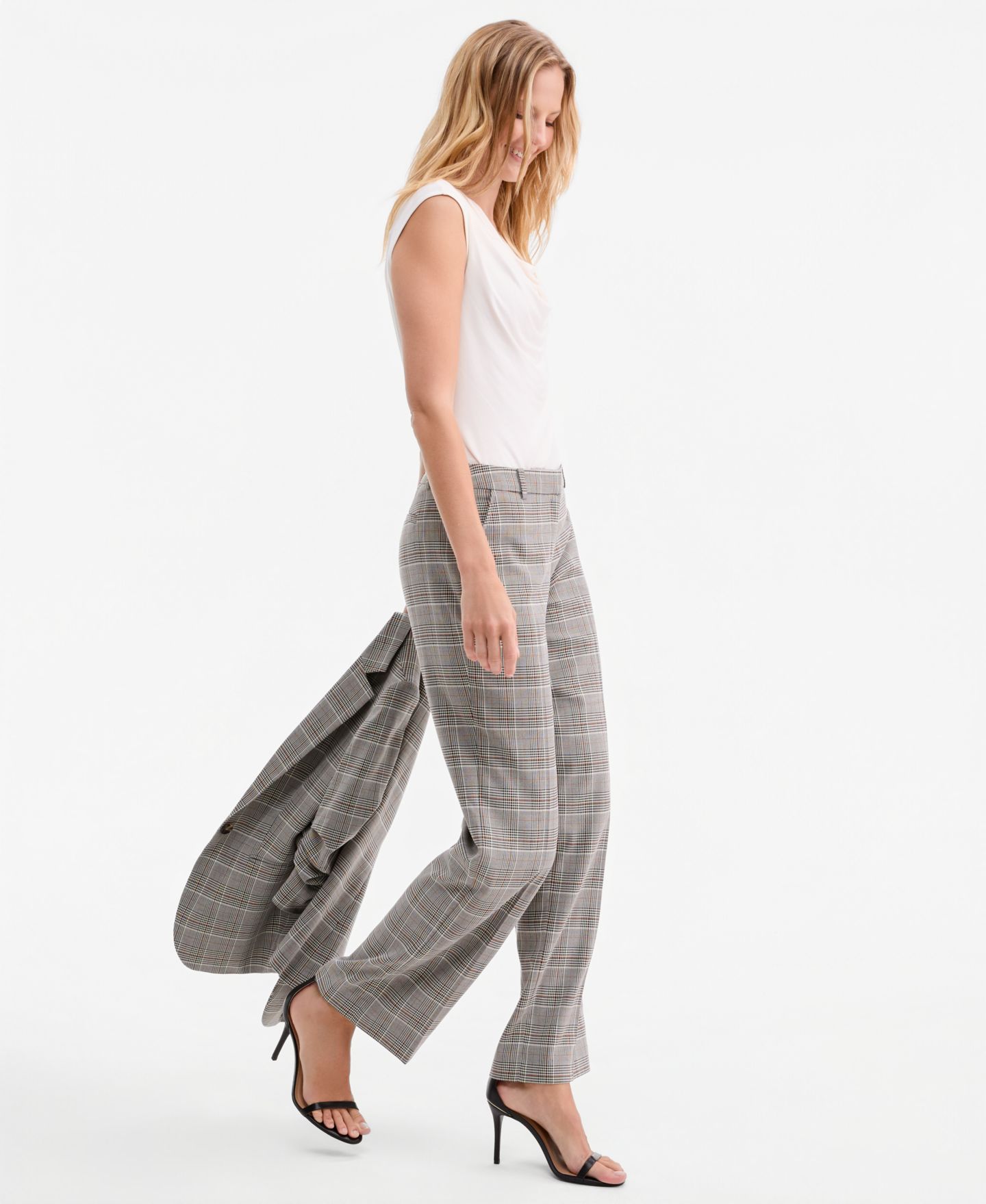 Женские брюки Anne Klein Check Mid-Rise Wide-Leg, цвет: Чёрный разноцветный — фото 3