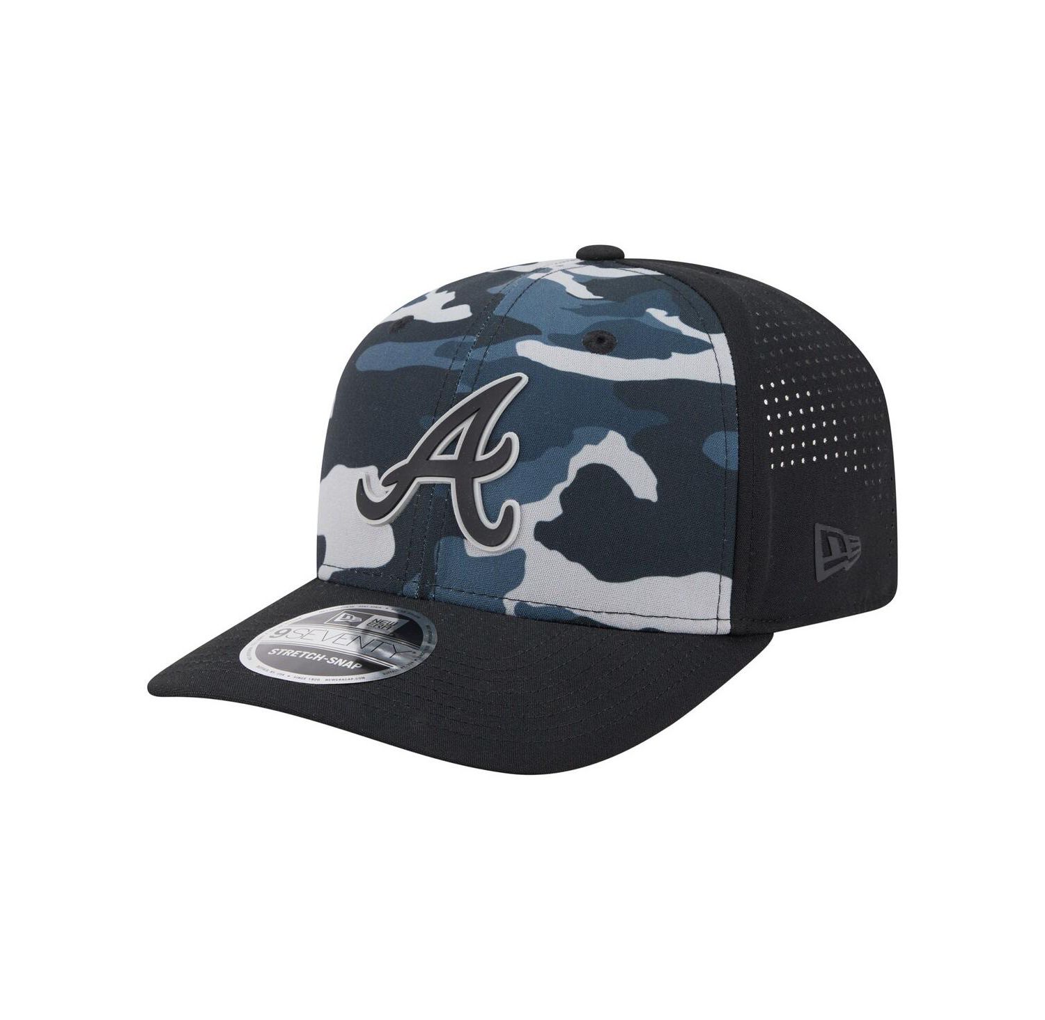 Men's Black Atlanta Braves Tonal Camo 9SEVENTY Stretch-Snap Hat