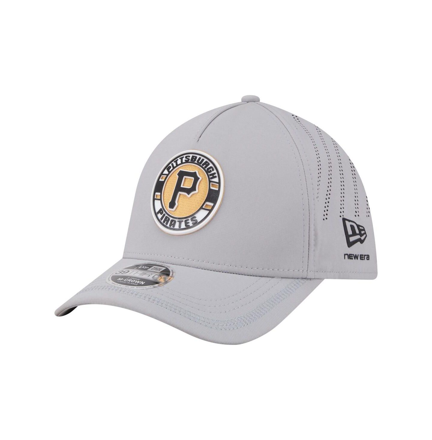 Мужская кепка New Era Gray Pittsburgh Pirates Patch 39THIRTY A-Frame M-Crown Perforated Flex Hat — фото 1