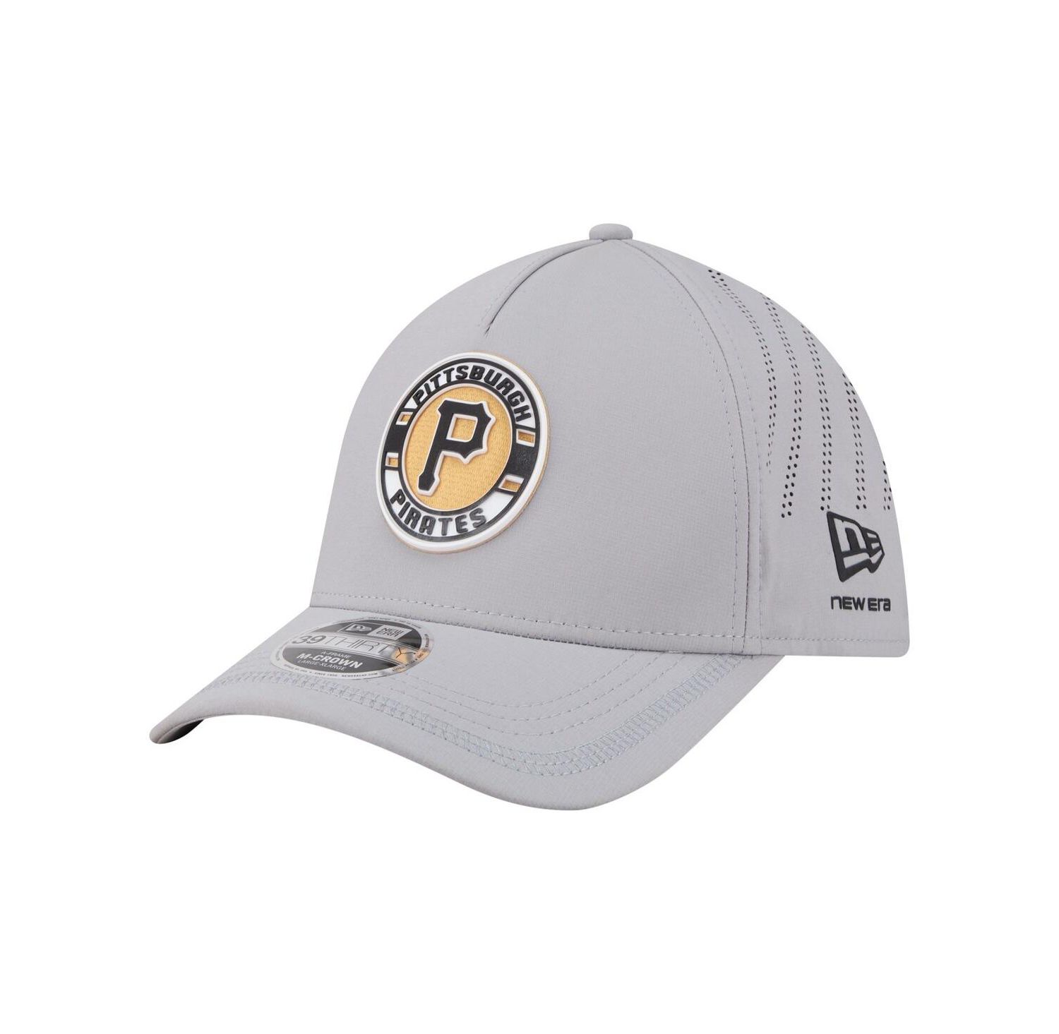 Men's Gray Pittsburgh Pirates Patch 39THIRTY A-Frame M-Crown Perforated Flex Hat