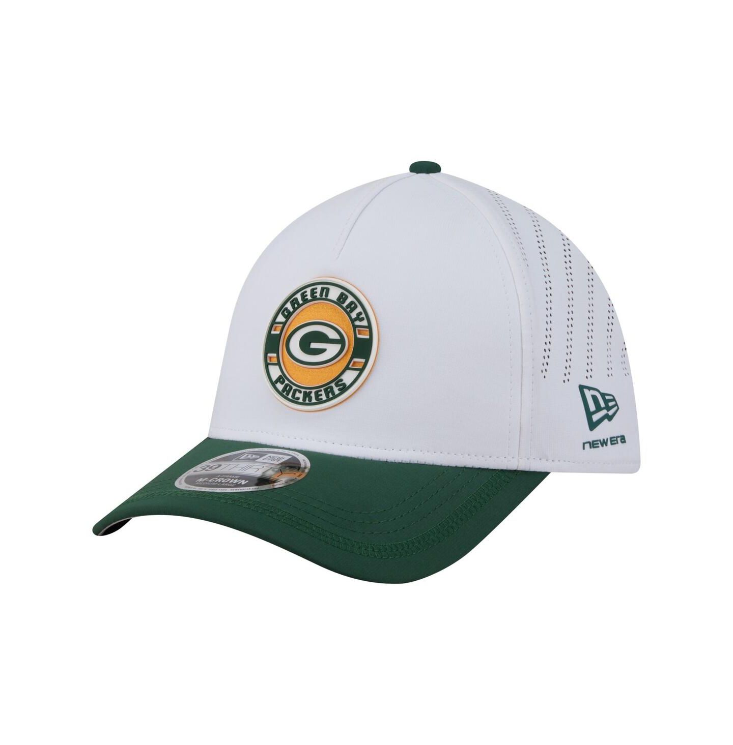Мужская кепка New Era White/Green Bay Packers Patch 39THIRTY A-Frame M-Crown Perforated Flex Hat — фото 1