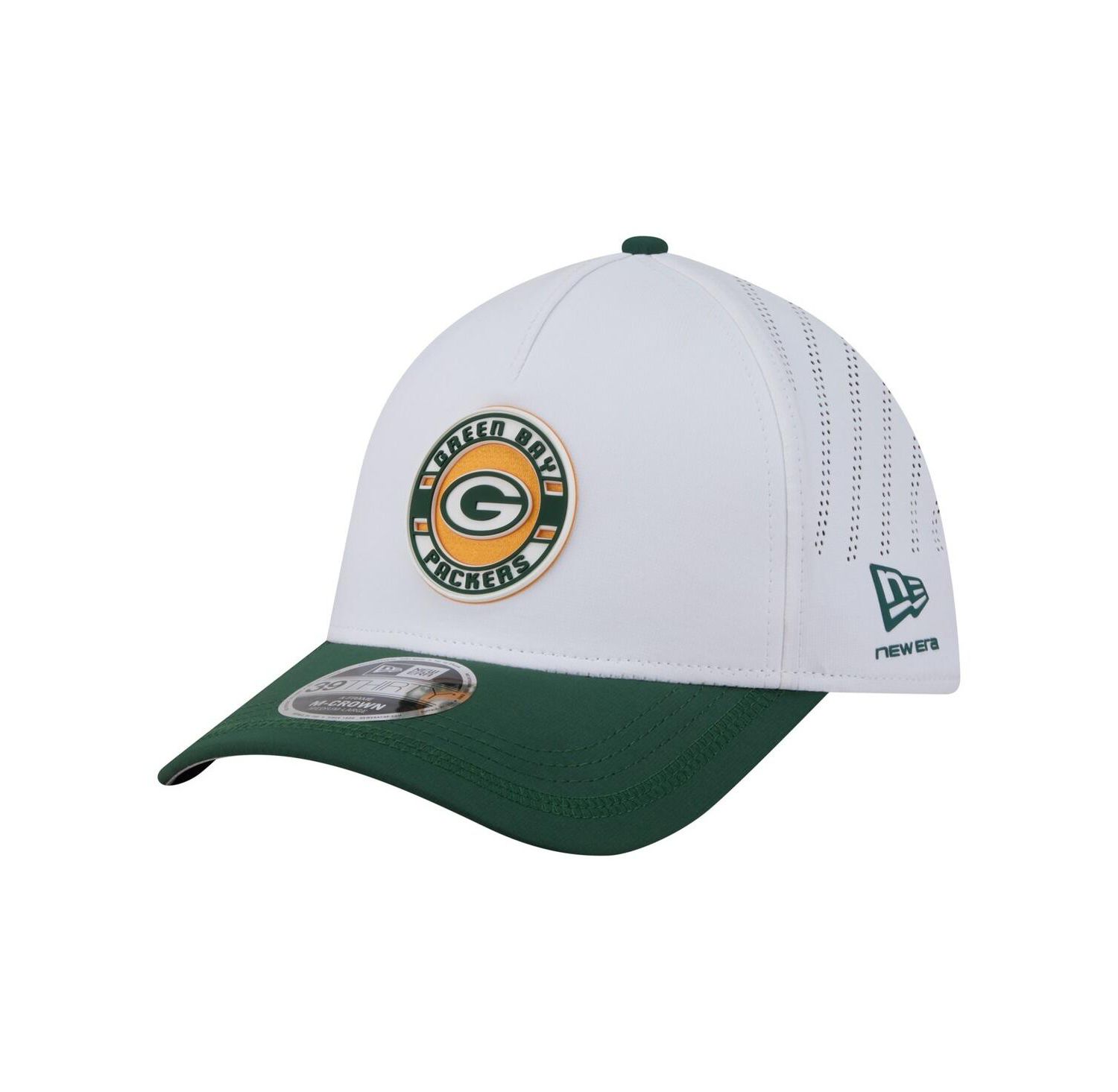 Men's White/Green Bay Packers Patch 39THIRTY A-Frame M-Crown Perforated Flex Hat