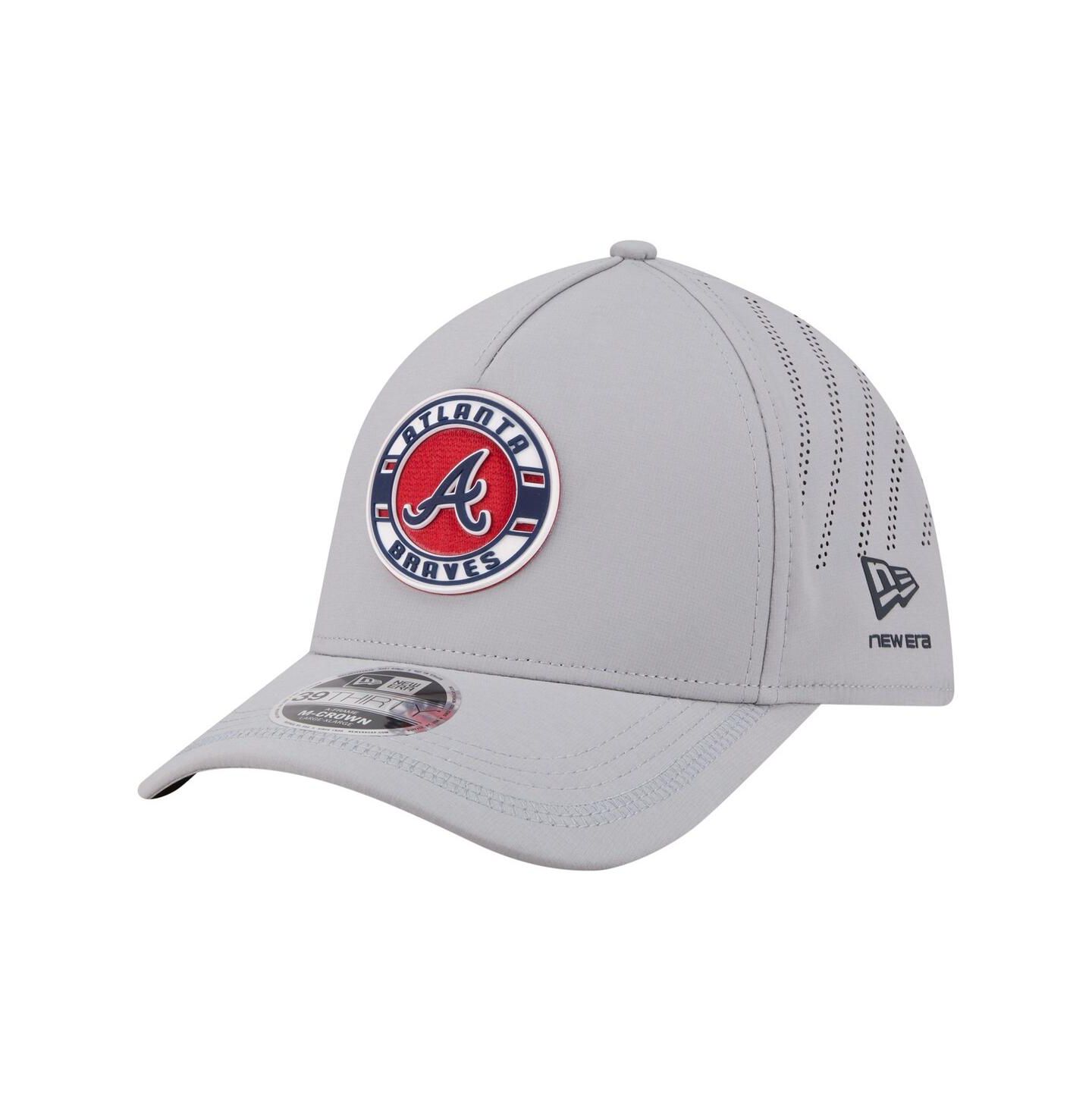 Мужская кепка New Era Gray Atlanta Braves Patch 39THIRTY A-Frame M-Crown Perforated Flex Hat — фото 1