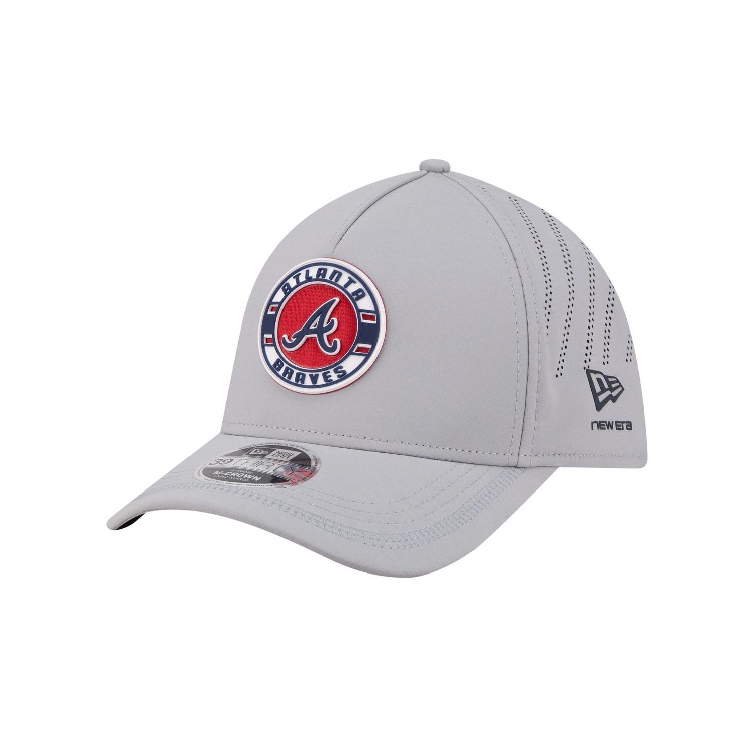 Men's Gray Atlanta Braves Patch 39THIRTY A-Frame M-Crown Perforated Flex Hat