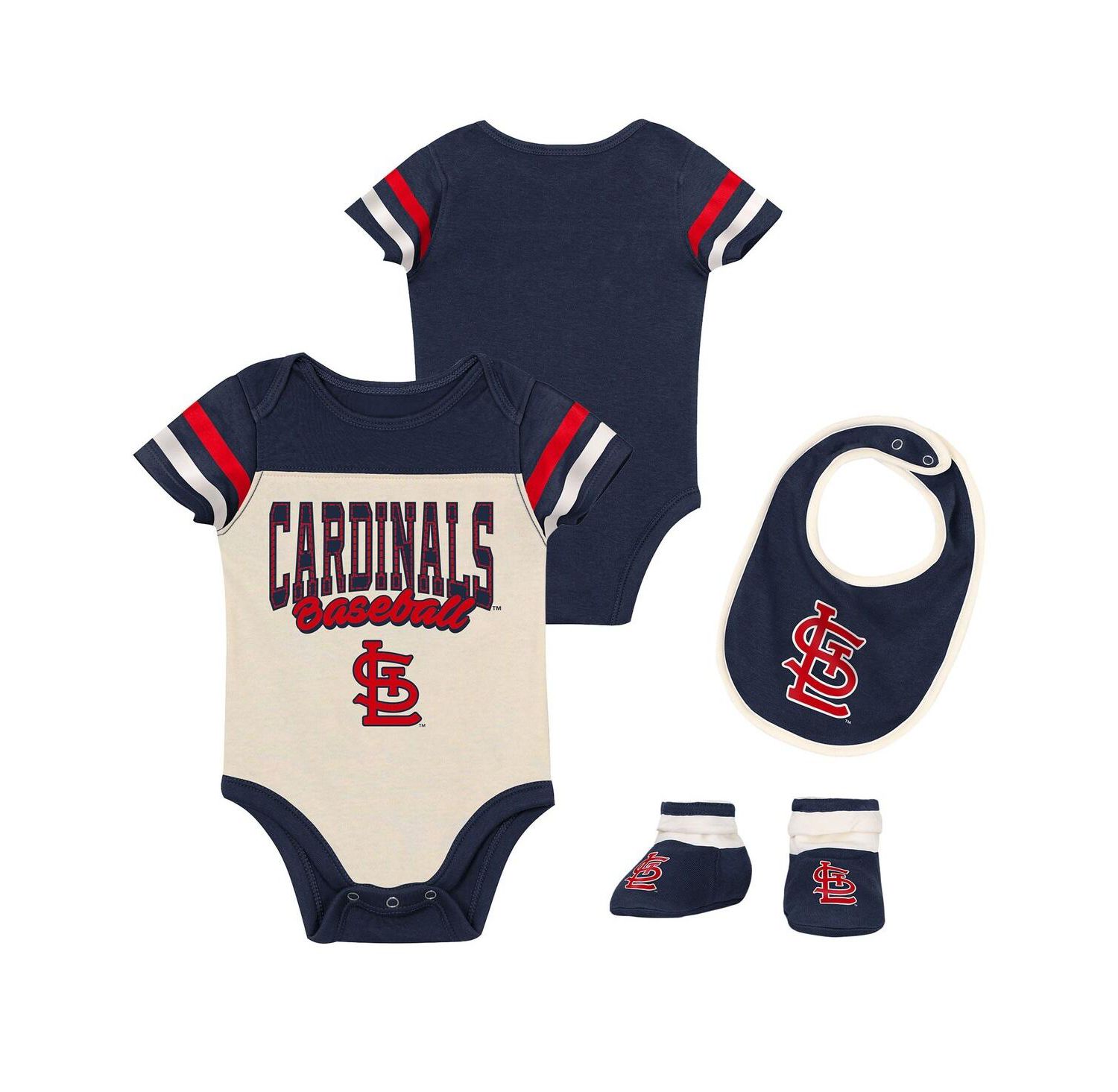Baby Boys and Girls 3-Piece Navy St. Louis Cardinals Up One Bodysuit, Bib and Booties Set