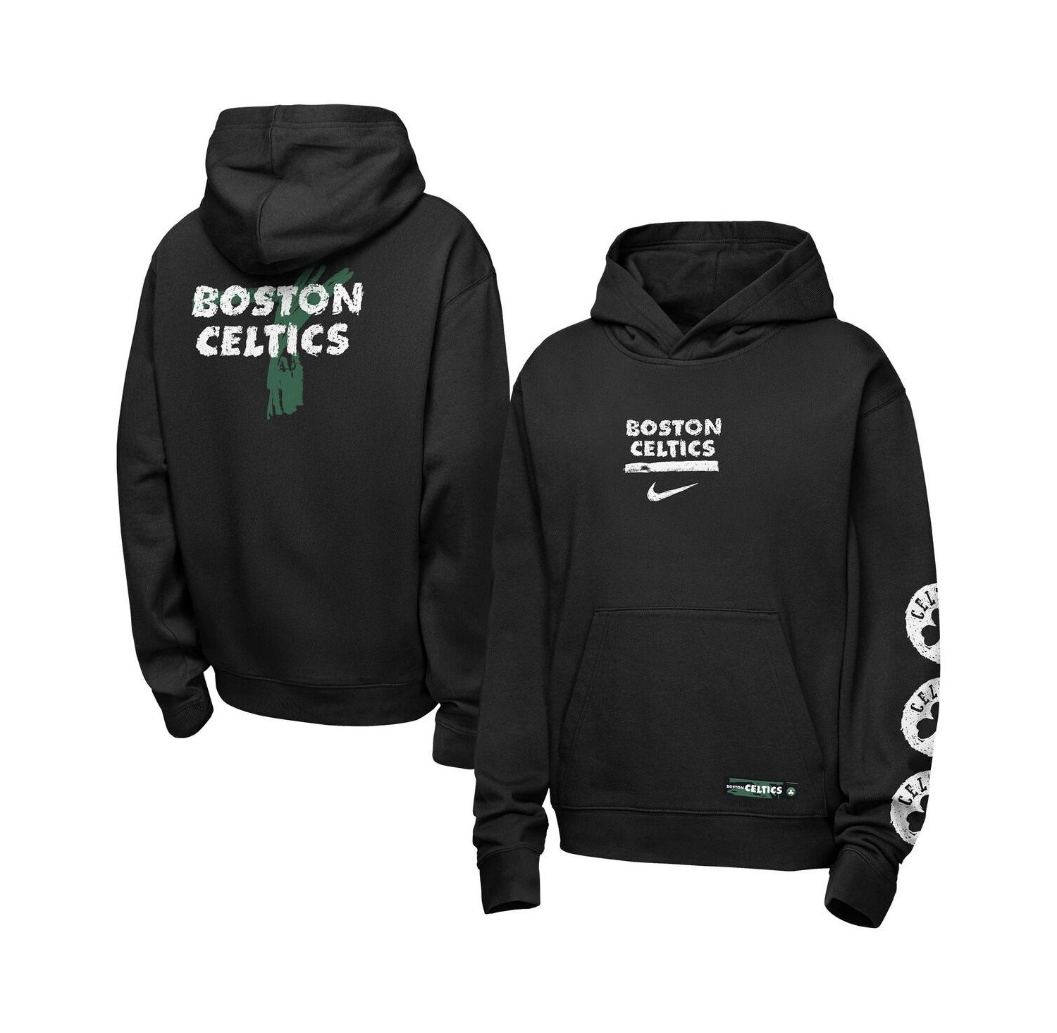 Big Boys and Girls Black Boston Celtics Courtside Club Premiere Hoodie