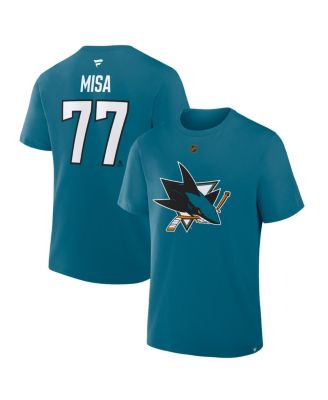 Men's Michael Misa Teal San Jose Sharks Authentic Stack Name & Number T-Shirt