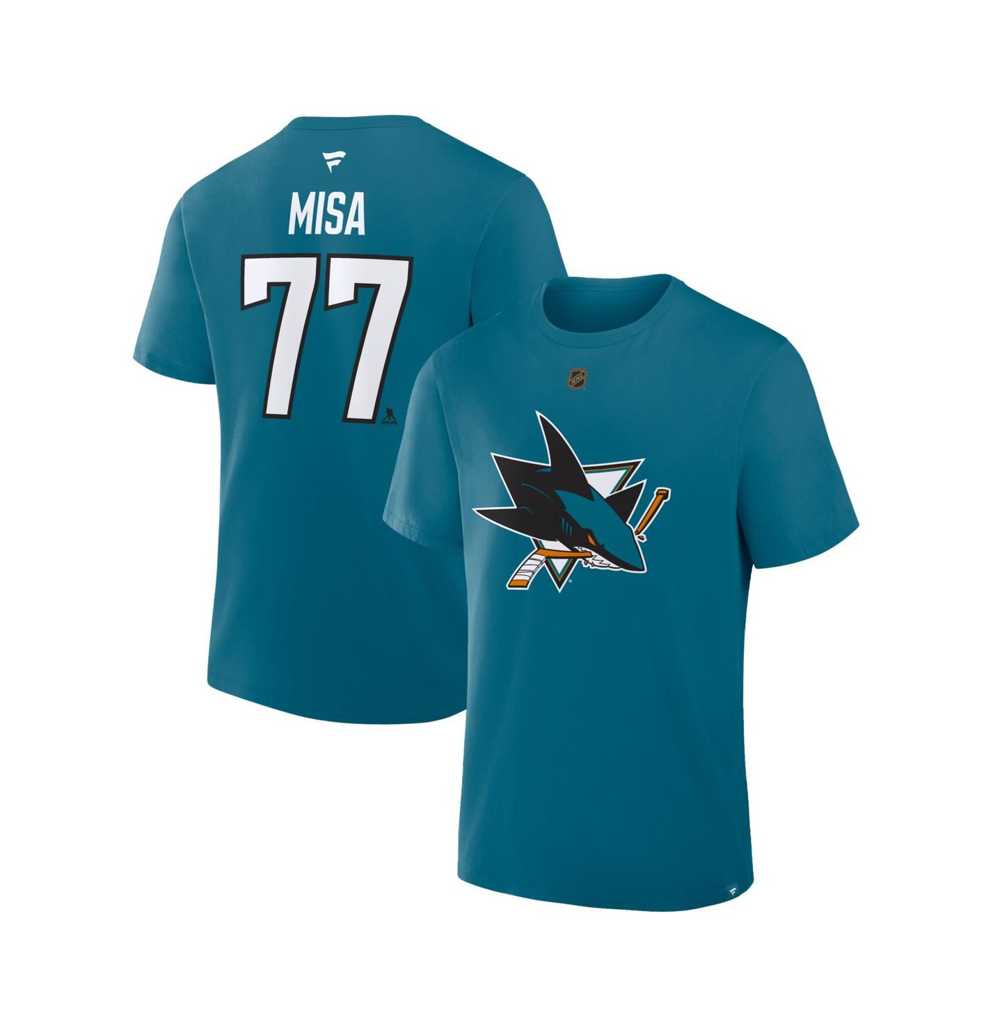Мужская футболка Fanatics Michael Misa Teal San Jose Sharks Authentic Stack Name & Number — фото 1