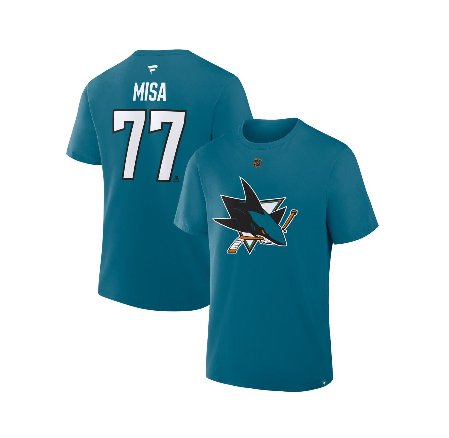 Men's Michael Misa Teal San Jose Sharks Authentic Stack Name & Number T-Shirt