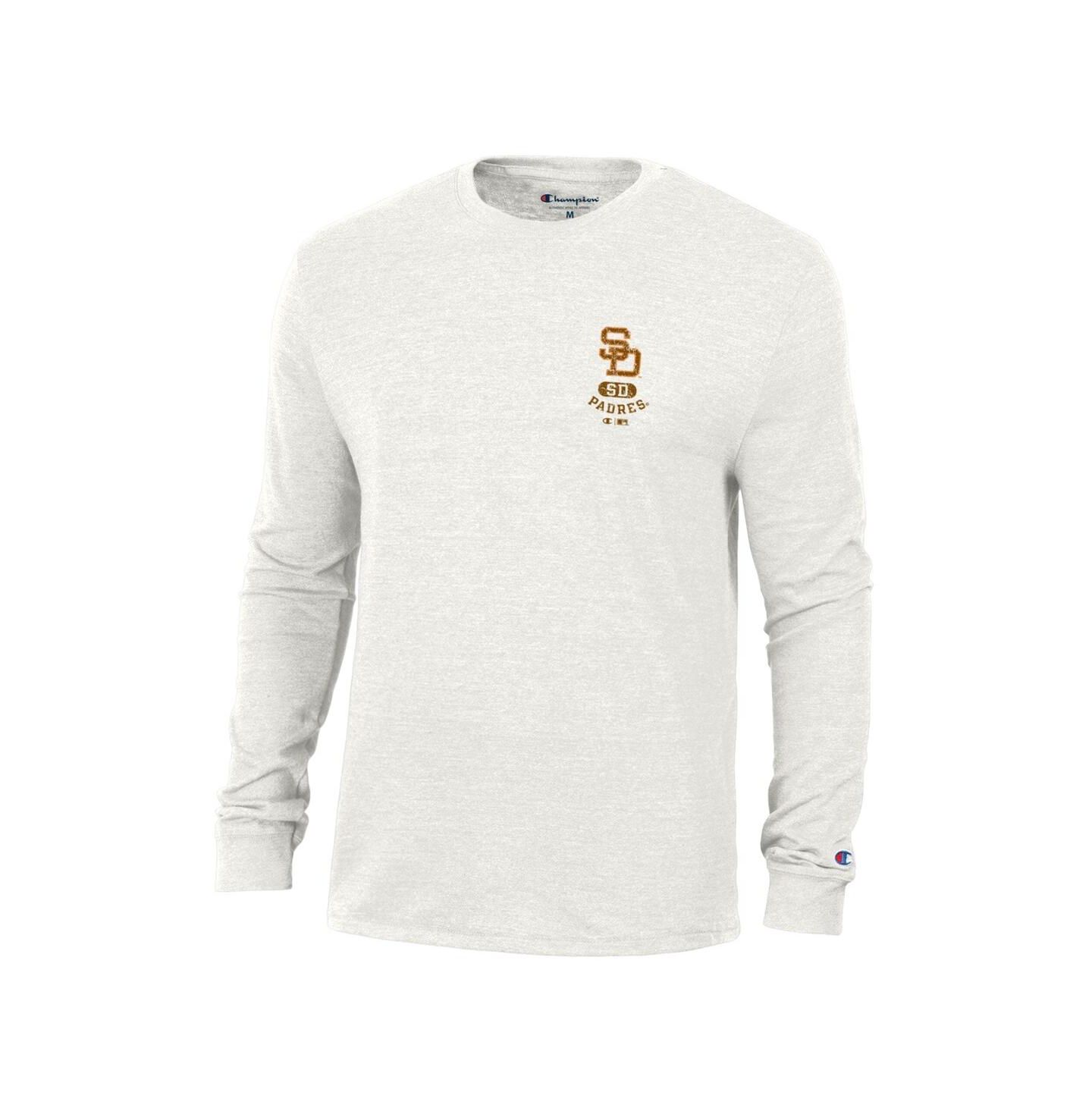 Мужская футболка Champion White San Diego Padres Cooperstown Winning Tradition Tri-Blend Long Sleeve — фото 1