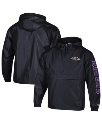 Men's Black Baltimore Ravens Packable Hooded Windbreaker Half-Zip Jacket