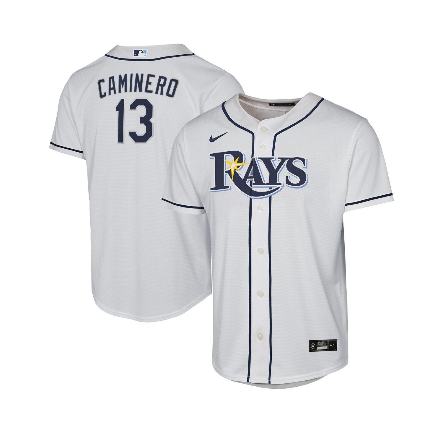 Big Boys and Girls Junior Caminero White Tampa Bay Rays Home Replica Player Jersey