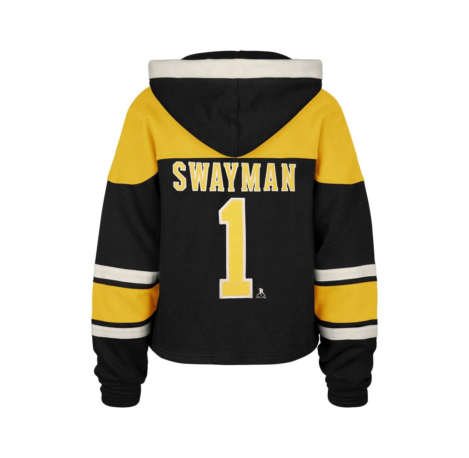 Women's Jeremy Swayman Black Boston Bruins Superior Lacer Cropped Pullover Hoodie
