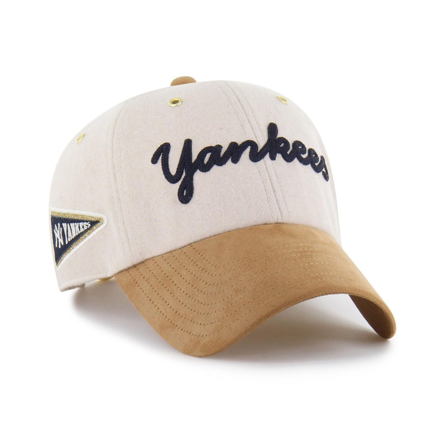 Мужская шляпа Stoney Clover Lane X с натуральным/коричневым принтом New York Yankees Script Charm Clean Up с регулируемой шляпой