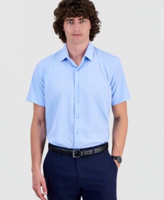 Men's Slim-Fit Four-Way Stretch Solid Short-Sleeve Dress Shirt 