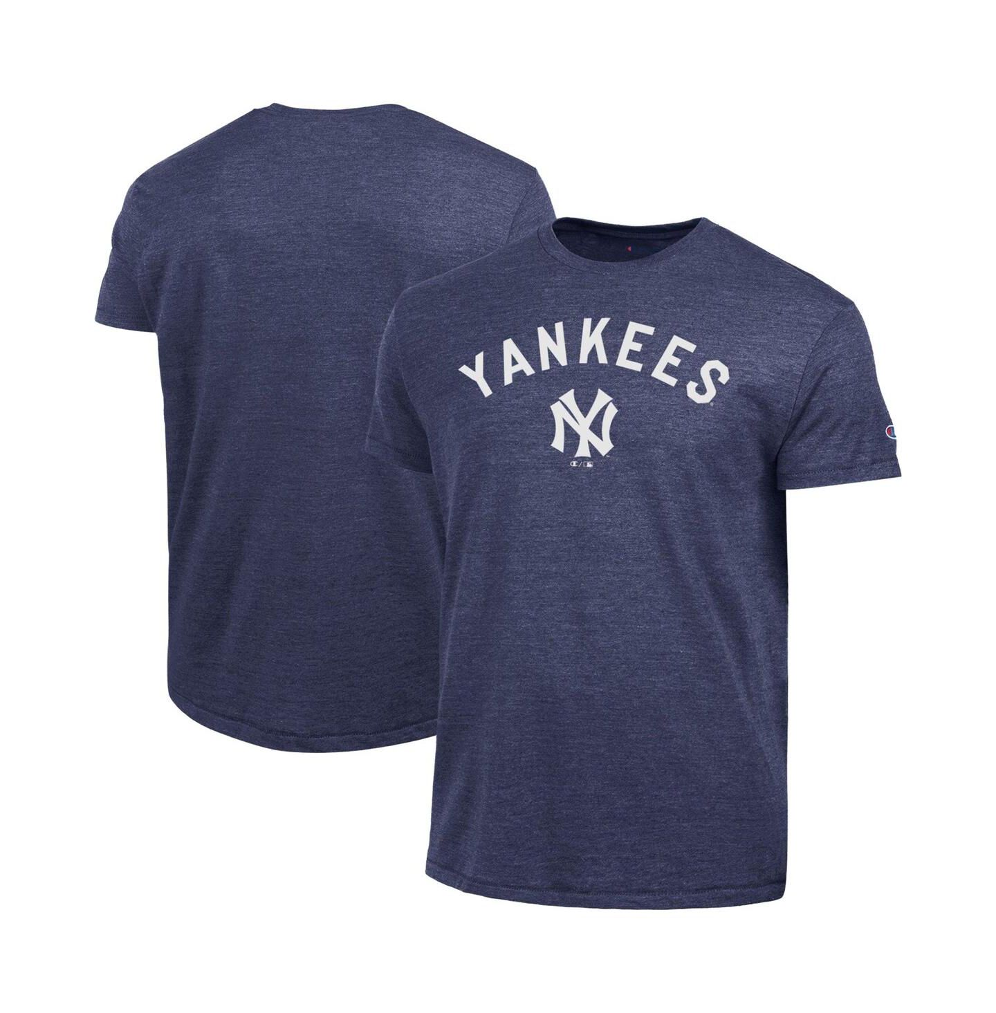 Мужская футболка Champion Navy New York Yankees Cooperstown Wordmark Lockup Tri-Blend — фото 1