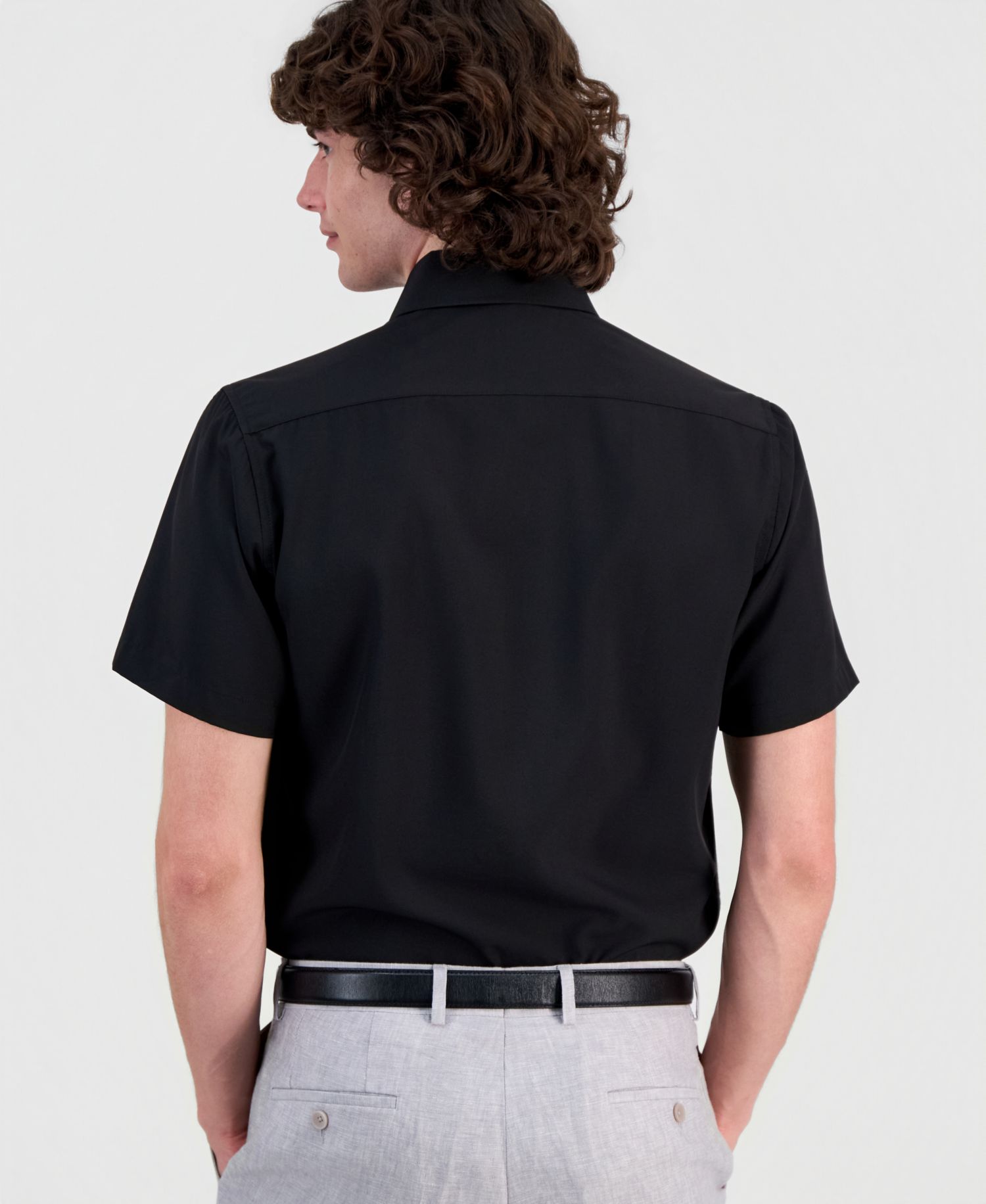 Men's Slim-Fit Four-Way Stretch Solid Short-Sleeve Dress Shirt
