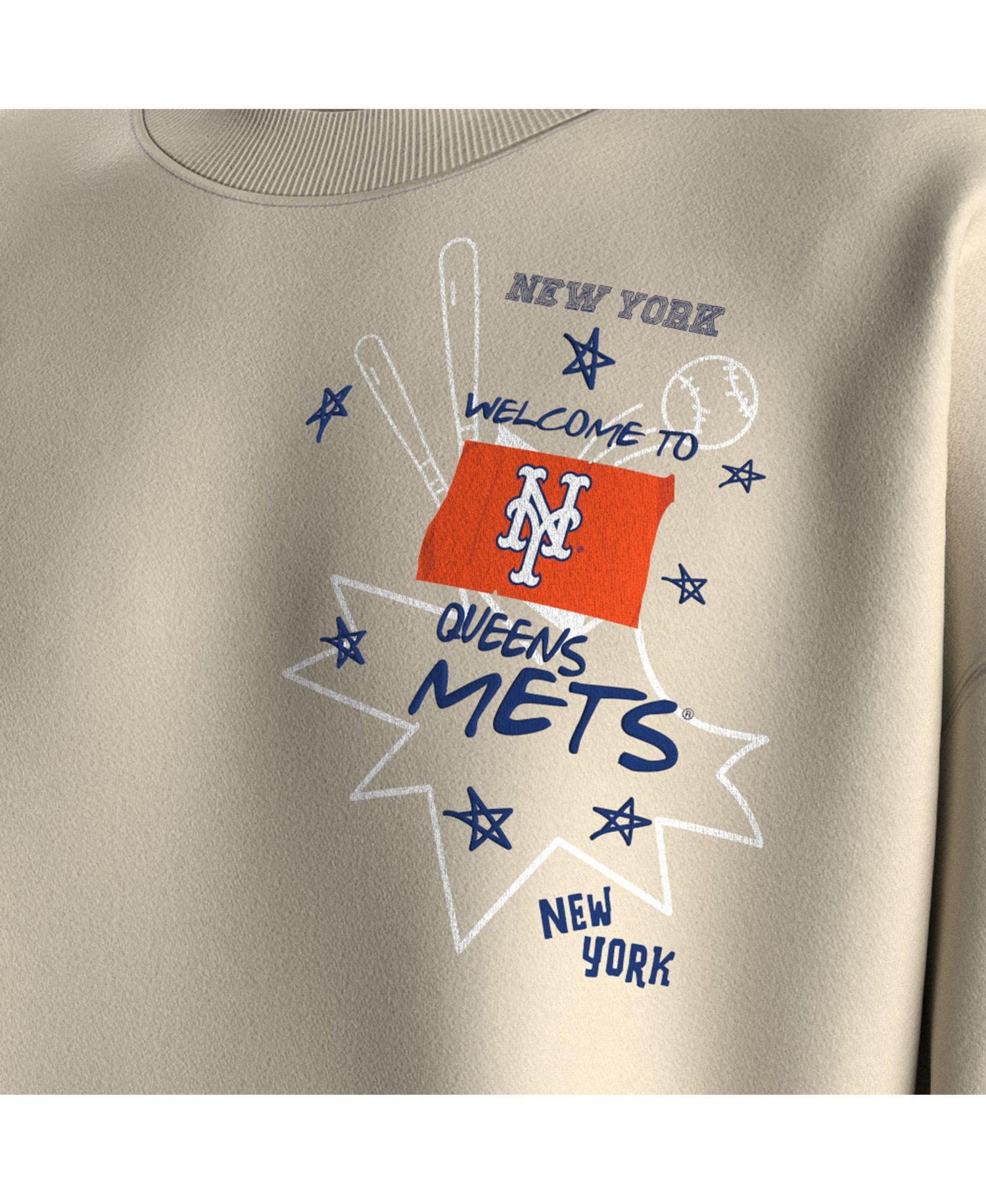 Women's Beige New York Mets Graffiti Fleece Sweatshirt