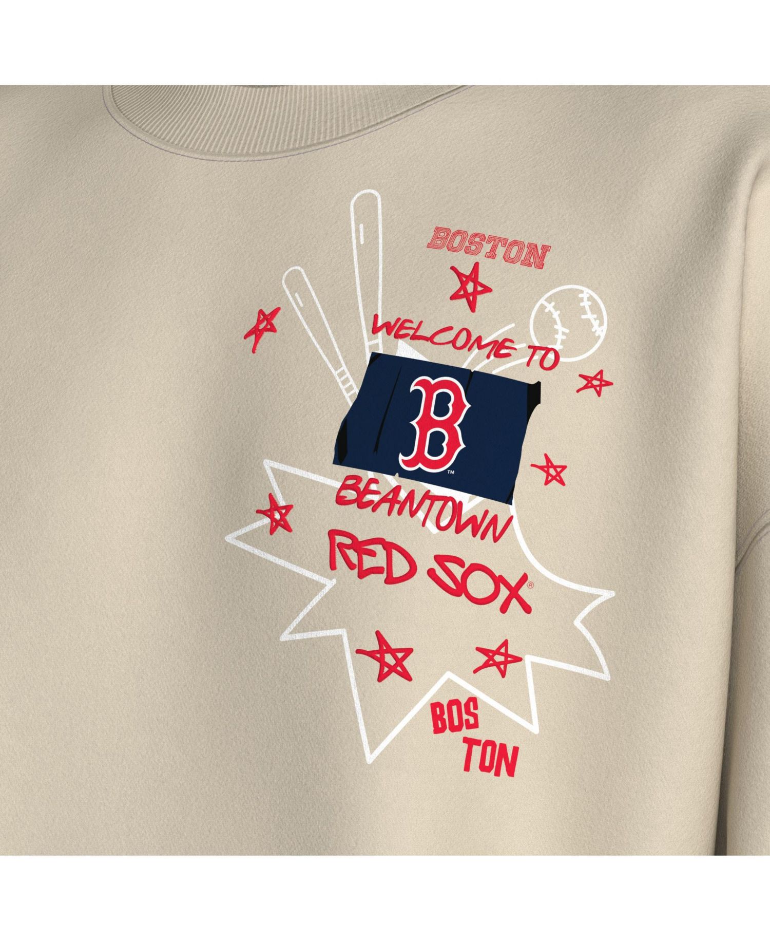 Women's Beige Boston Red Sox Graffiti Fleece Sweatshirt