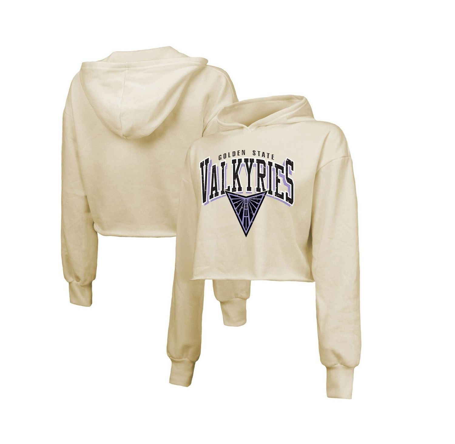 Women's Cream Golden State Valkyries Circus Shot Drop Shoulder Tri-Blend Cropped Pullover Hoodie