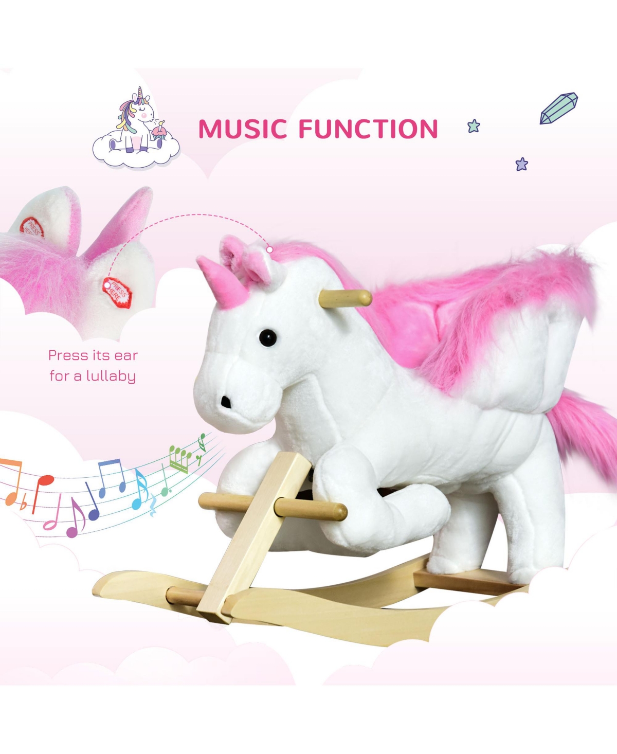 Qaba Kids Rocking Chair with Sound, Wood Base Seat, Unicorn
