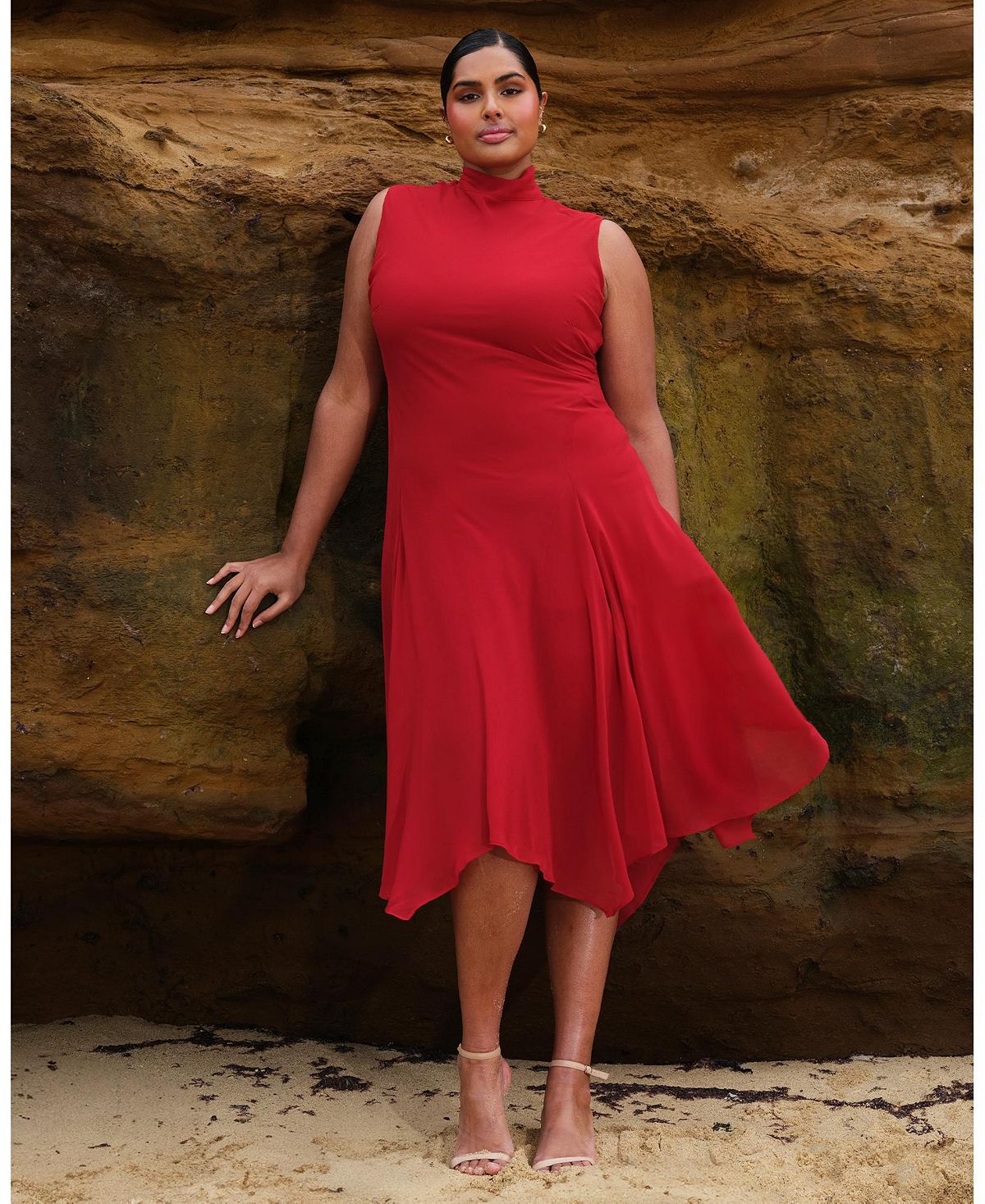 ESTELLE Plus Size Holly Halter Assymetric Sheath Midi Dress view 6 — MAYCSS fashion products