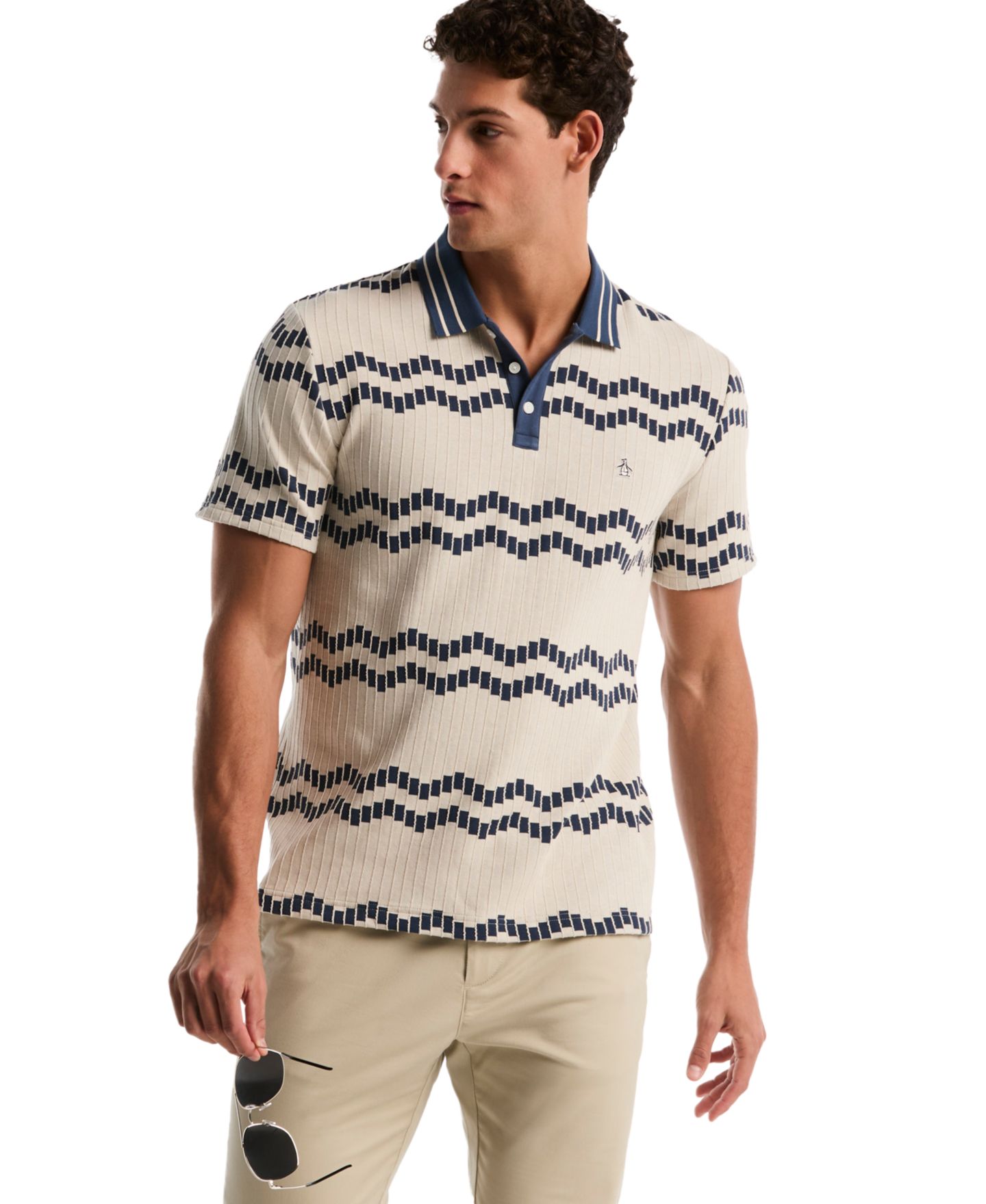 Мужская рубашка-поло Original Penguin с узором, цвет: Берёзовый — фото 3