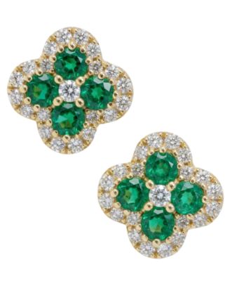 Emerald (1/4 ct. t.w.) & Diamond (1/6 ct. t.w.) Stud Earrings in 14k Yellow Gold