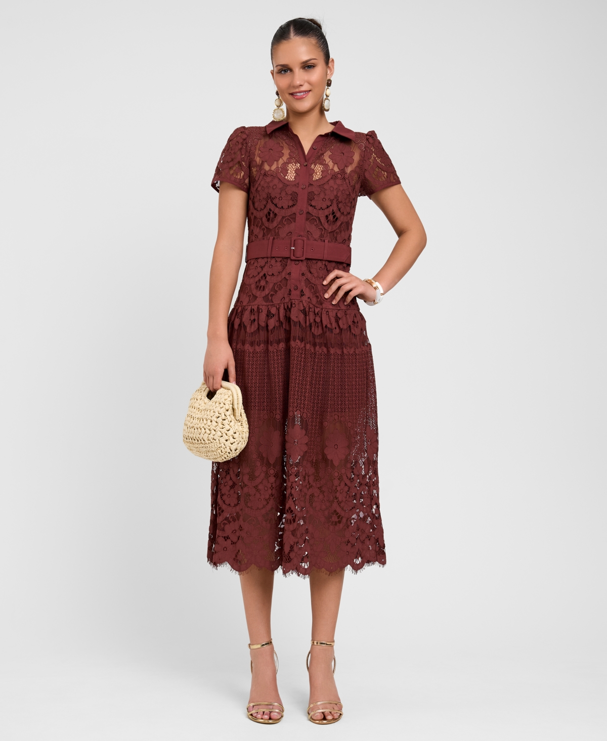 Rachel Rachel Roy Women's Jolene Collared Lace Midi Dress - Dark Red