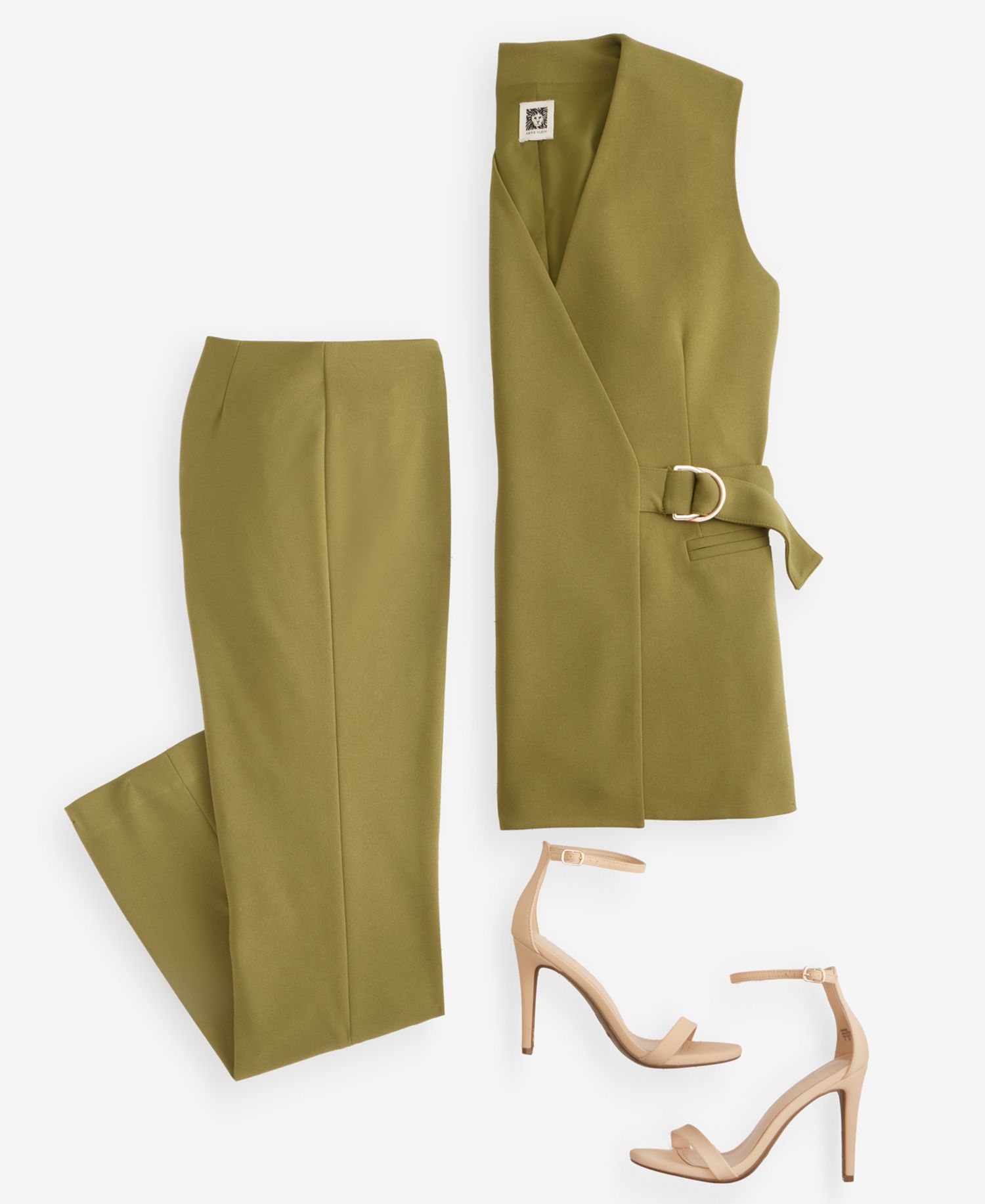 Women's Belted Collarless Wrap Vest & Pull-On Kick-Flare Ankle Pants